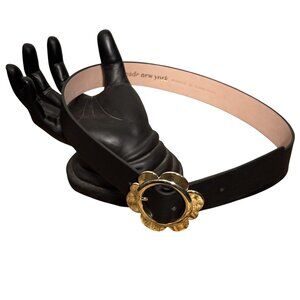 Kate Spade Black Leather Belt With Gold Flower Buckle Womens S